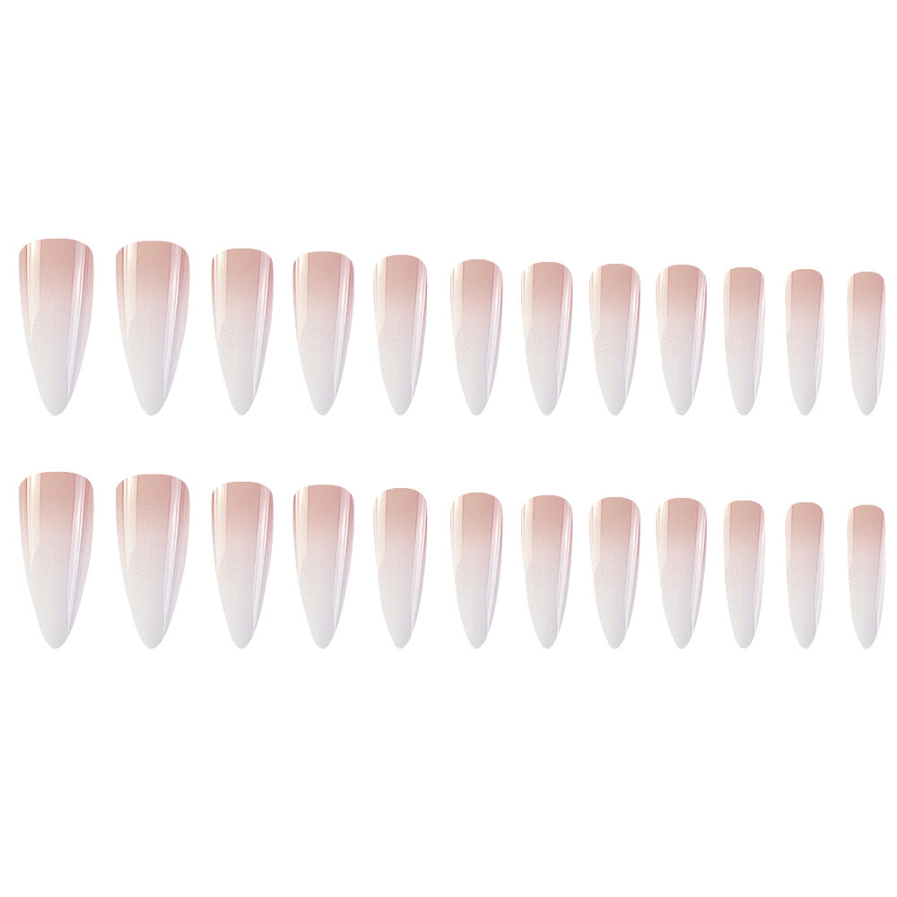 Milky White Pink Gradient Fake Nail Patch for Nail Art, Long Drop Shape