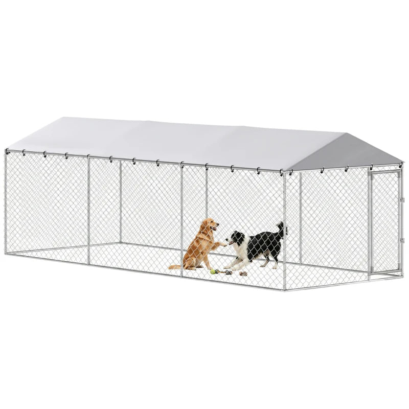 Outdoor Dog Kennel 20x7.5x6.5 ft Waterproof Steel Cage for Small to Large Dogs