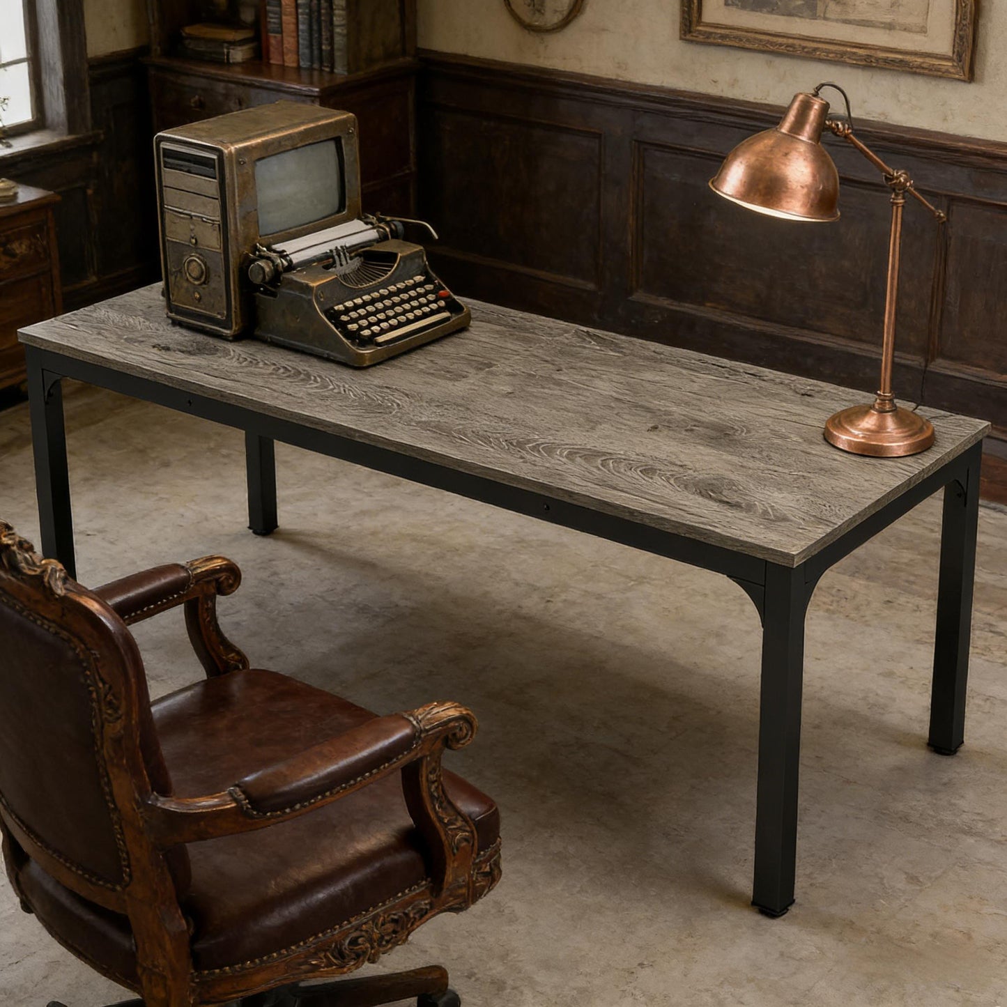 Spacious Rectangle Computer Desk - Black Gray Executive Table