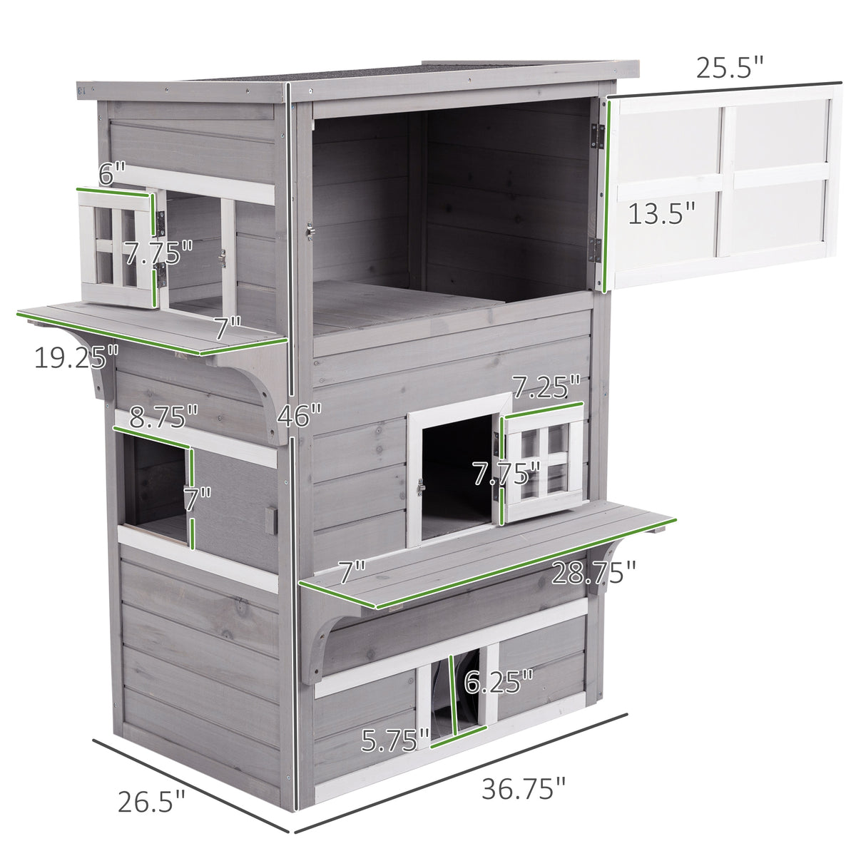 Outdoor Cat House 3-Tier Shelter with Escape Doors Weather Resistant Gray & White