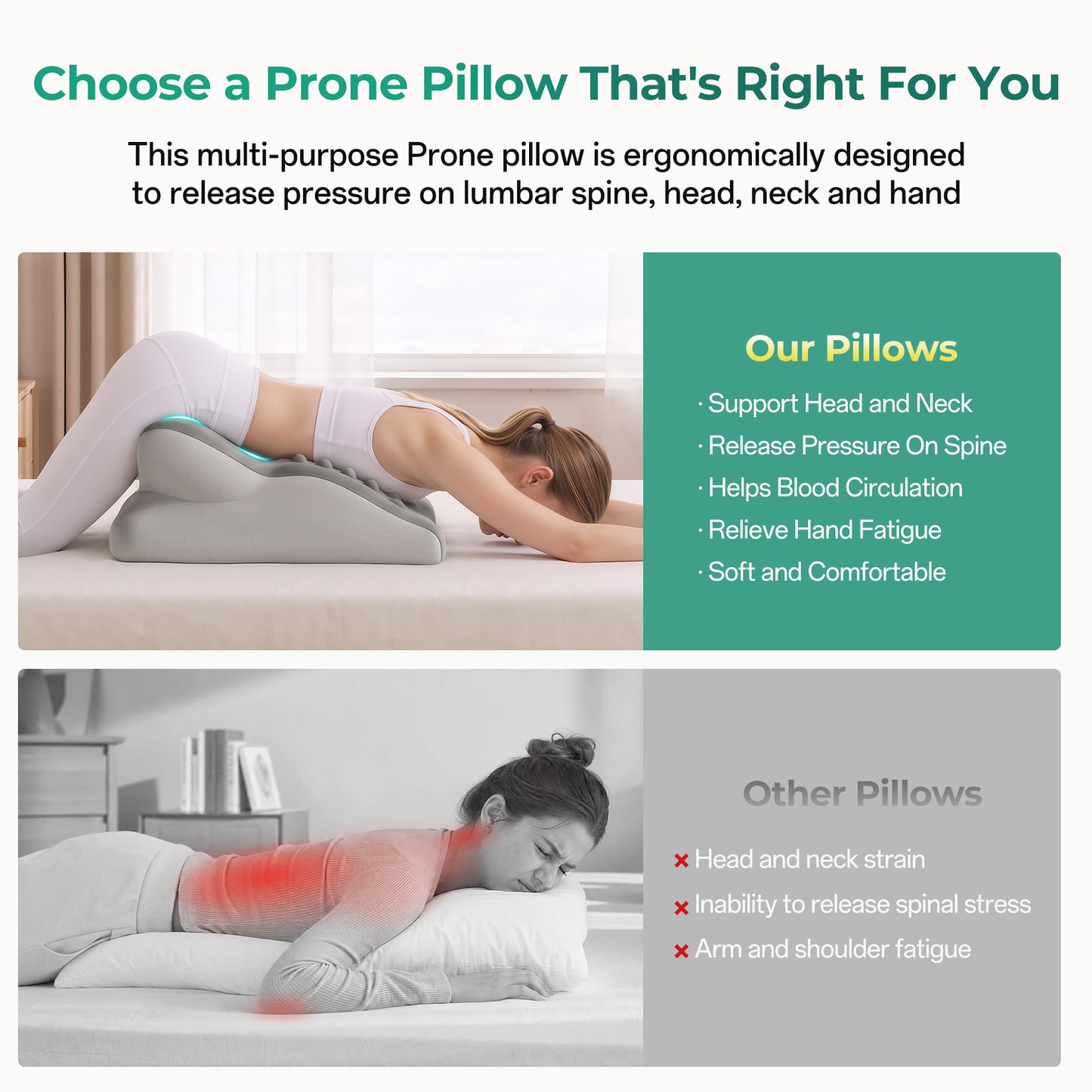 Ergonomic Memory Foam Support Pillow for Couples - Grey