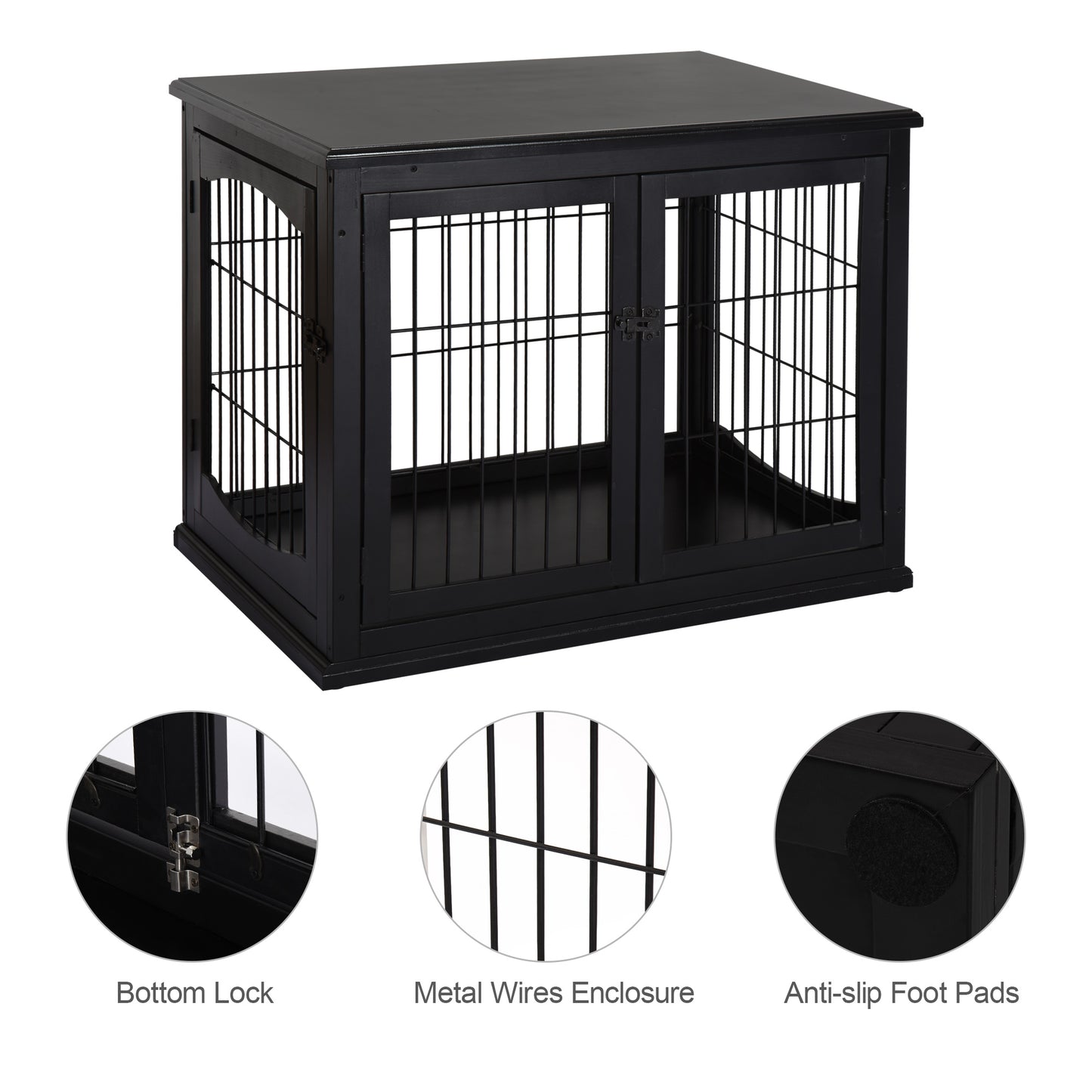 Dog Crate End Table 32 Inch Small Dog Kennel with Lockable Doors - Black