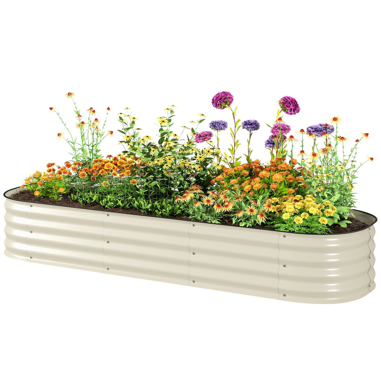 Galvanized Raised Garden Bed Kit - Metal Planter Box with Safety Edging, Cream