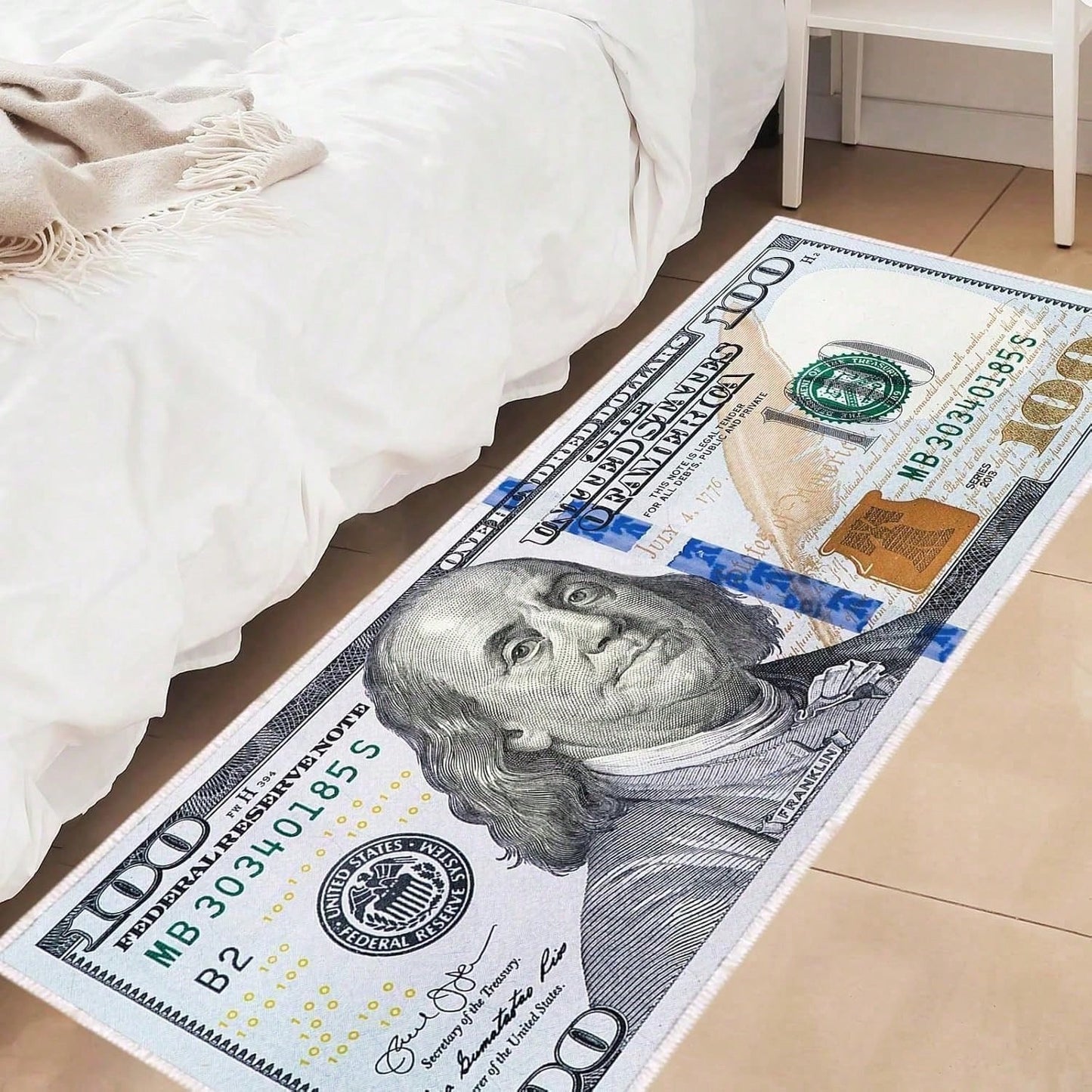 Currency Inspired Area Rug - Non-Slip Carpet for Living Room