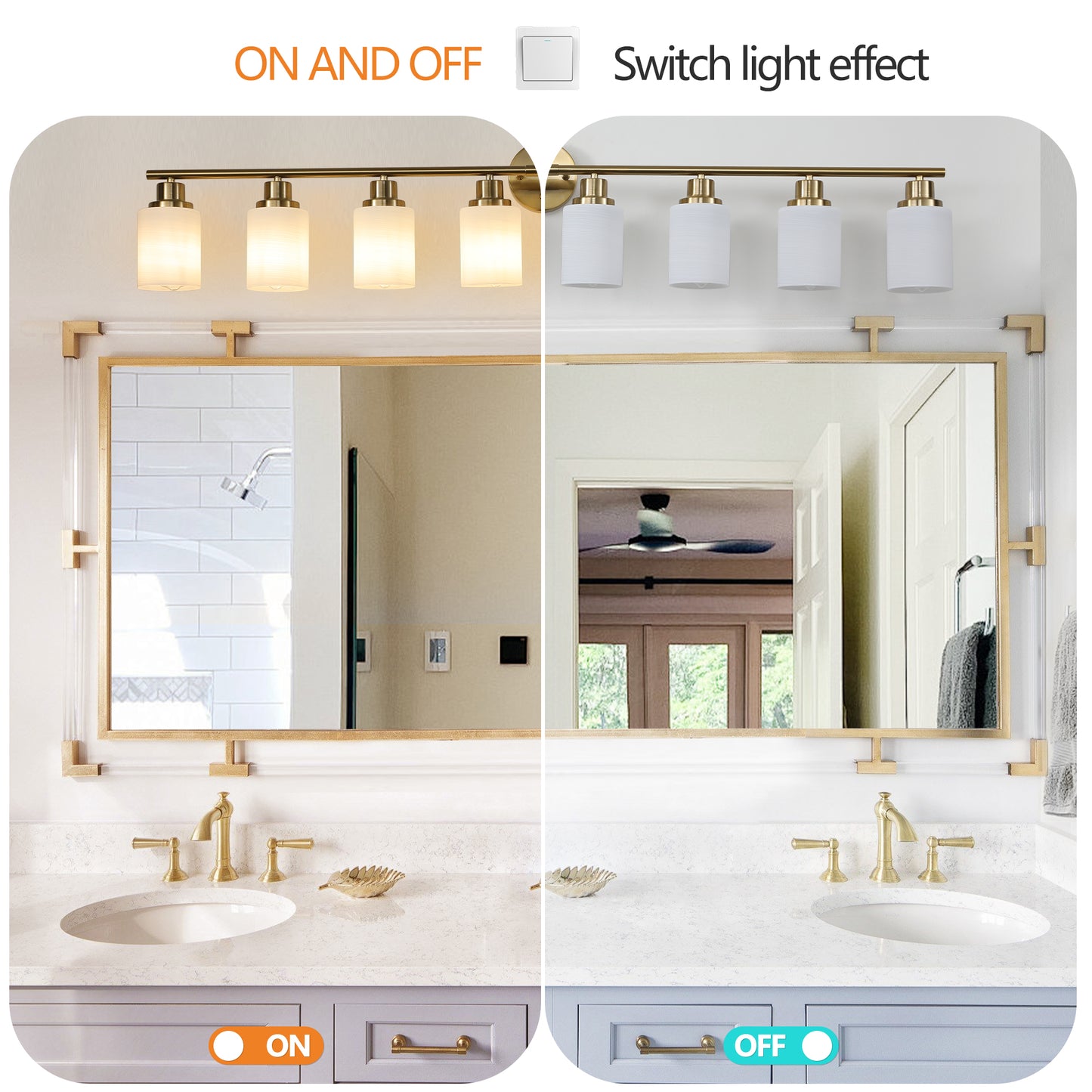Modern 8-Light Wall Sconce - Golden Finish with Frosted Glass Shades