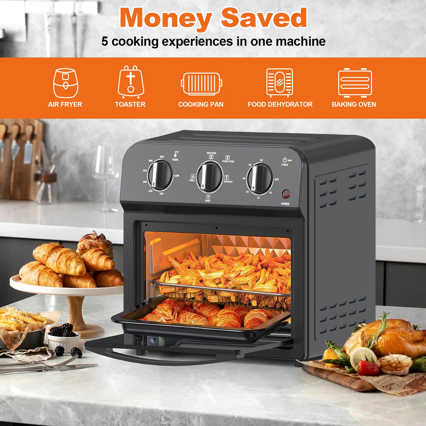 13QT Air Fryer Toaster Oven - 7-in-1 Convection Cooking