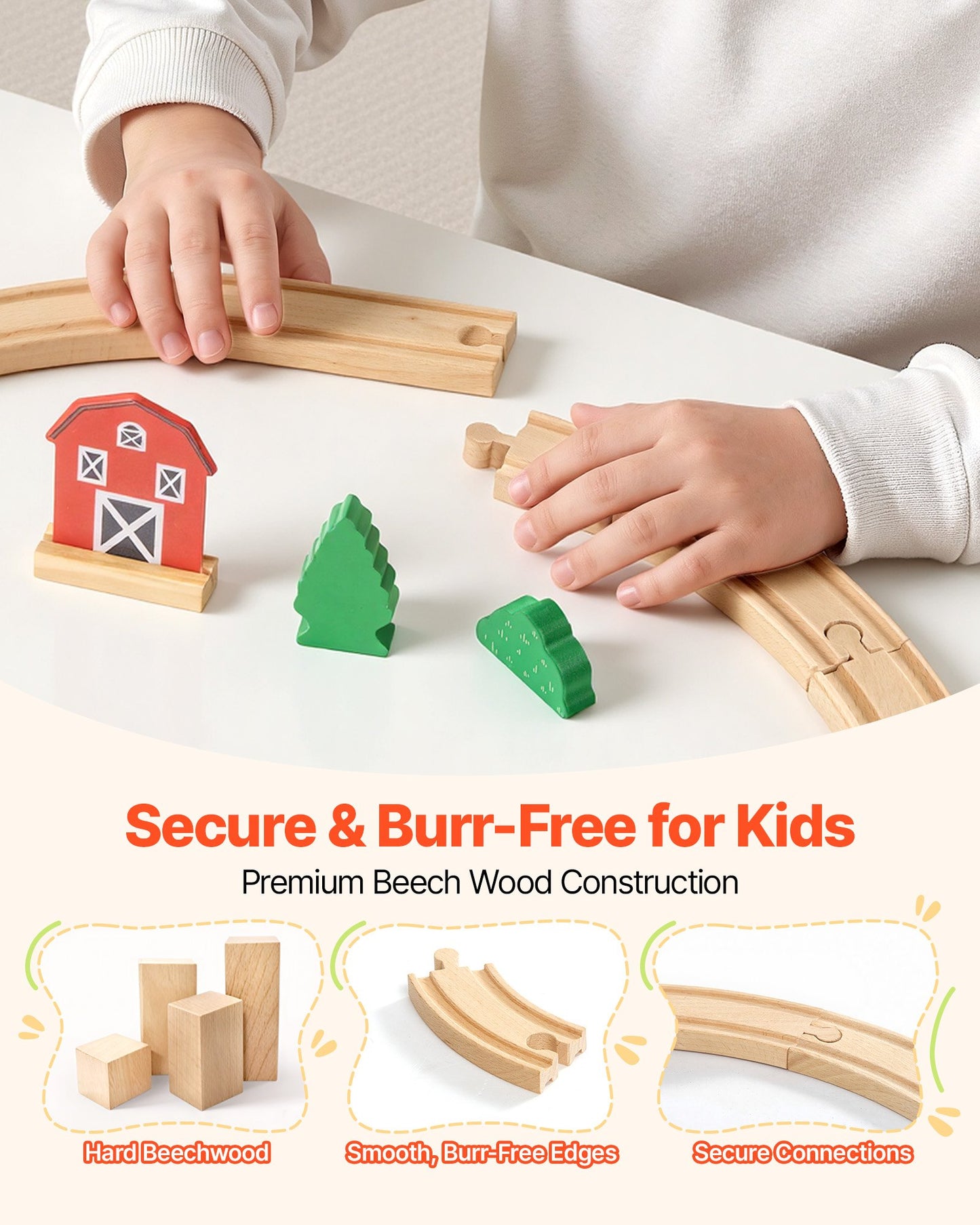 Wooden Train Set with Magnetic Tracks and Accessories - 39PCS Kids Playset for Ages 3-8
