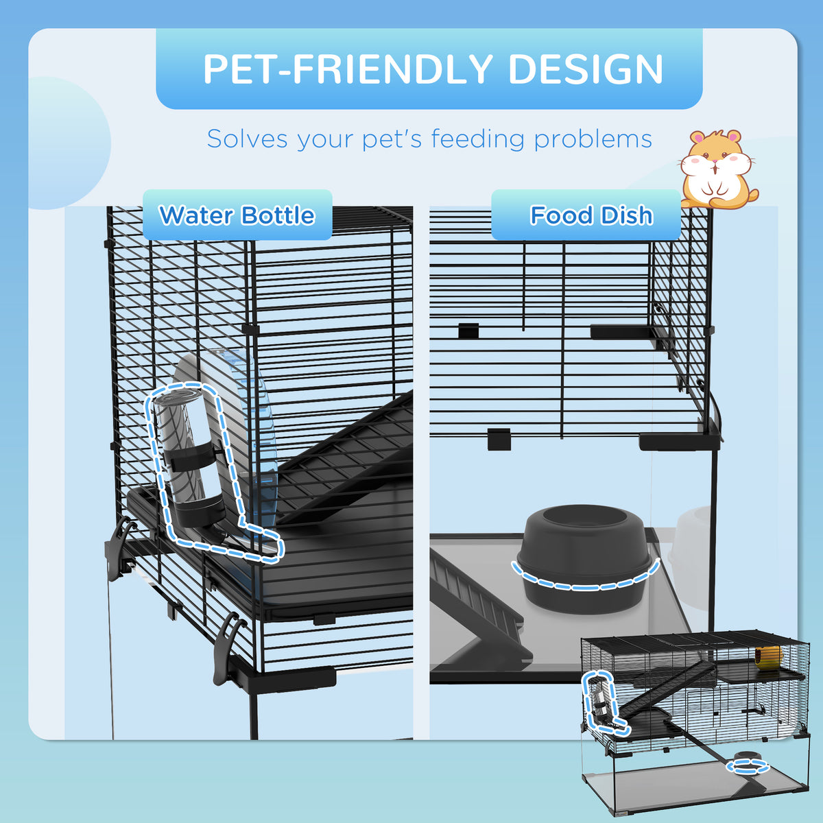 30-Inch Hamster Cage with Glass Basin, Multi-Level Small Pet Enclosure
