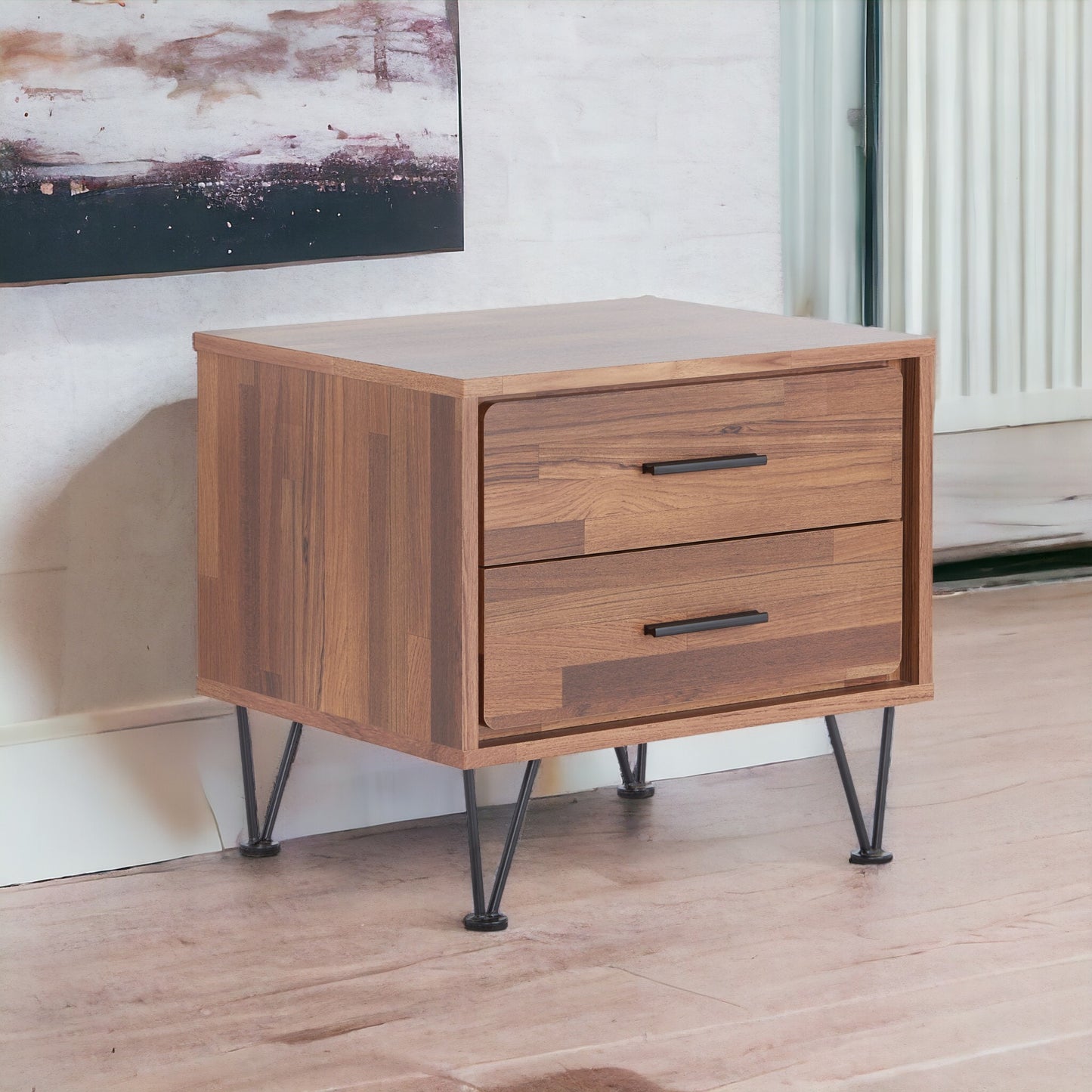 Walnut Finish Accent Table with 2 Drawers - Rectangular