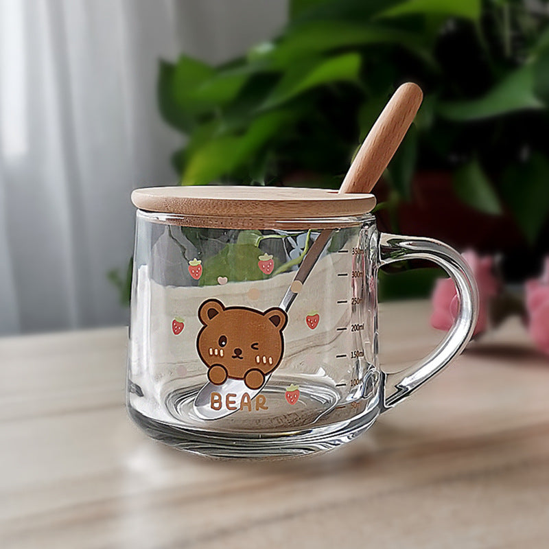 Minimalist Cartoon Glass Water Cup with Straw - Heat-Resistant, 400ML