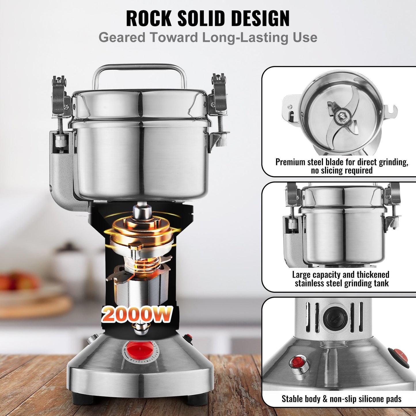 Electric Spice Grinder 550g High-Speed Grain Mill for Kitchen - Silver