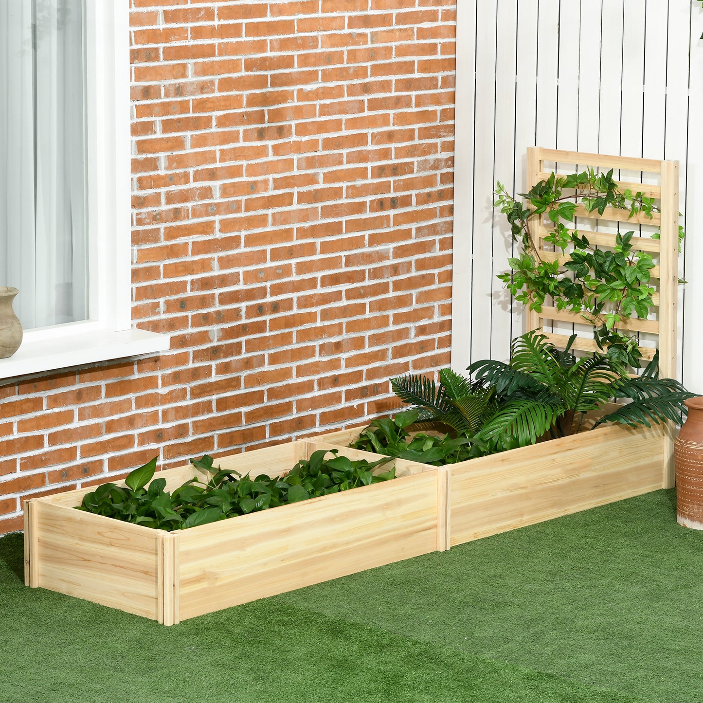 Wood Planter Box with Trellis for Climbing Plants - Outdoor Garden Bed 91x24x43 Natural Wood
