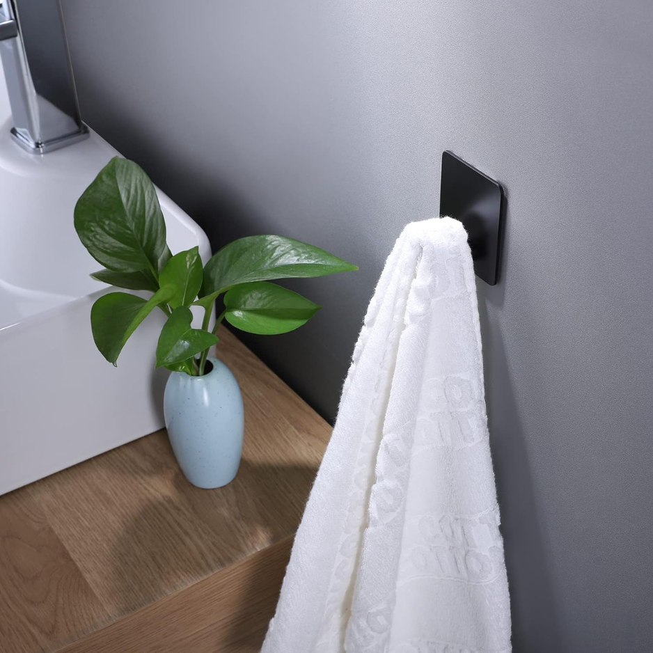 Heavy Duty Adhesive Towel Hooks - 26lb Capacity, 4 Pack Matte Black
