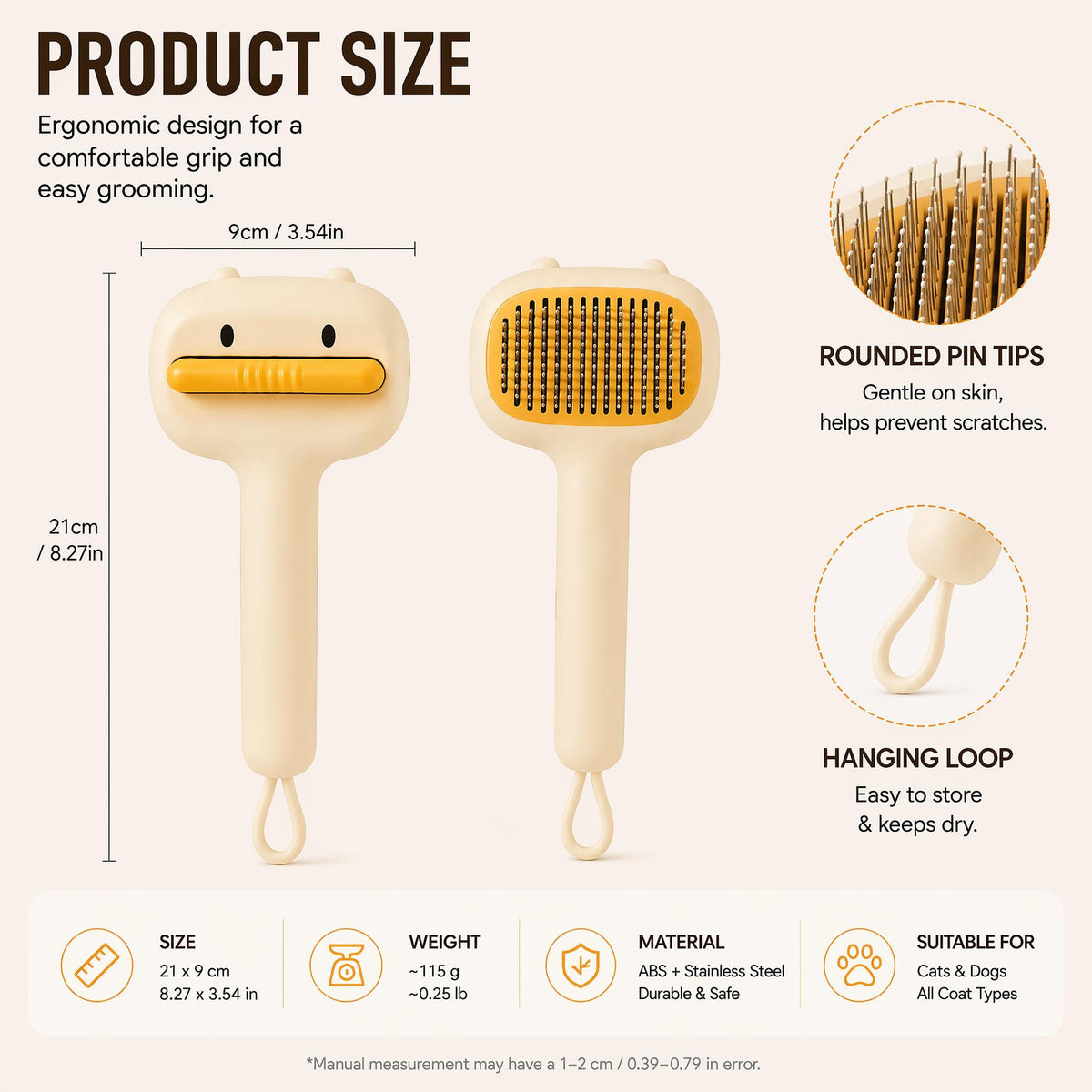 Self-Cleaning Pet Grooming Brush for Cats and Dogs - Deshedding Comb with Non-Slip Handle