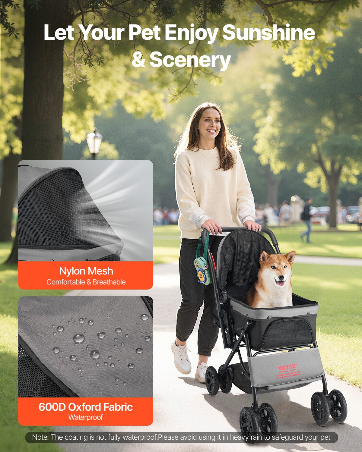 Foldable Pet Stroller for Small to Medium Dogs and Cats - Reversible Handle, Up to 44lbs