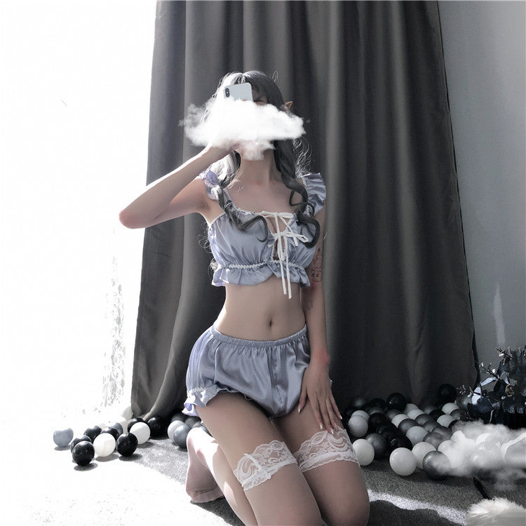 Women's Backless Role-Playing Lingerie Set - Grey Blue, One Size