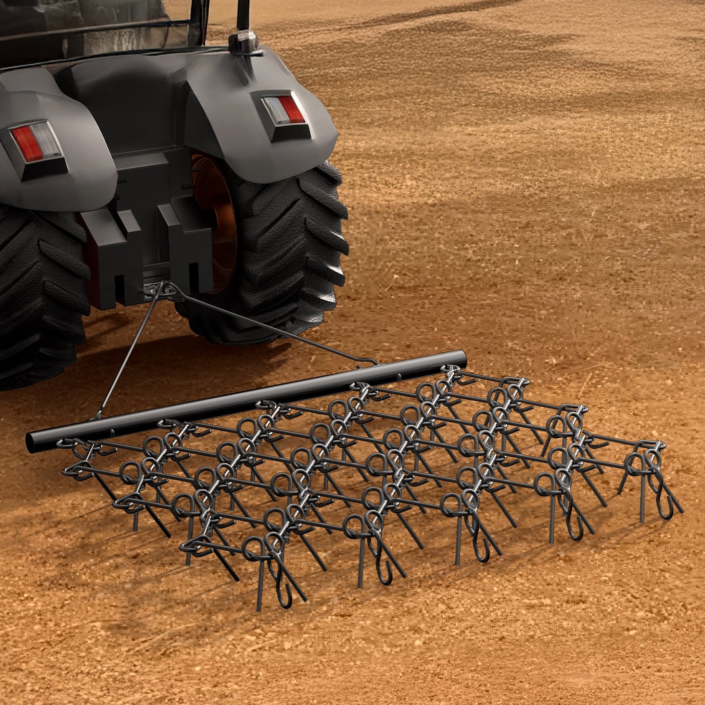 Heavy-Duty Chain Harrow for Land Leveling ATV Lawn Rake 5.8x4.8 ft Black