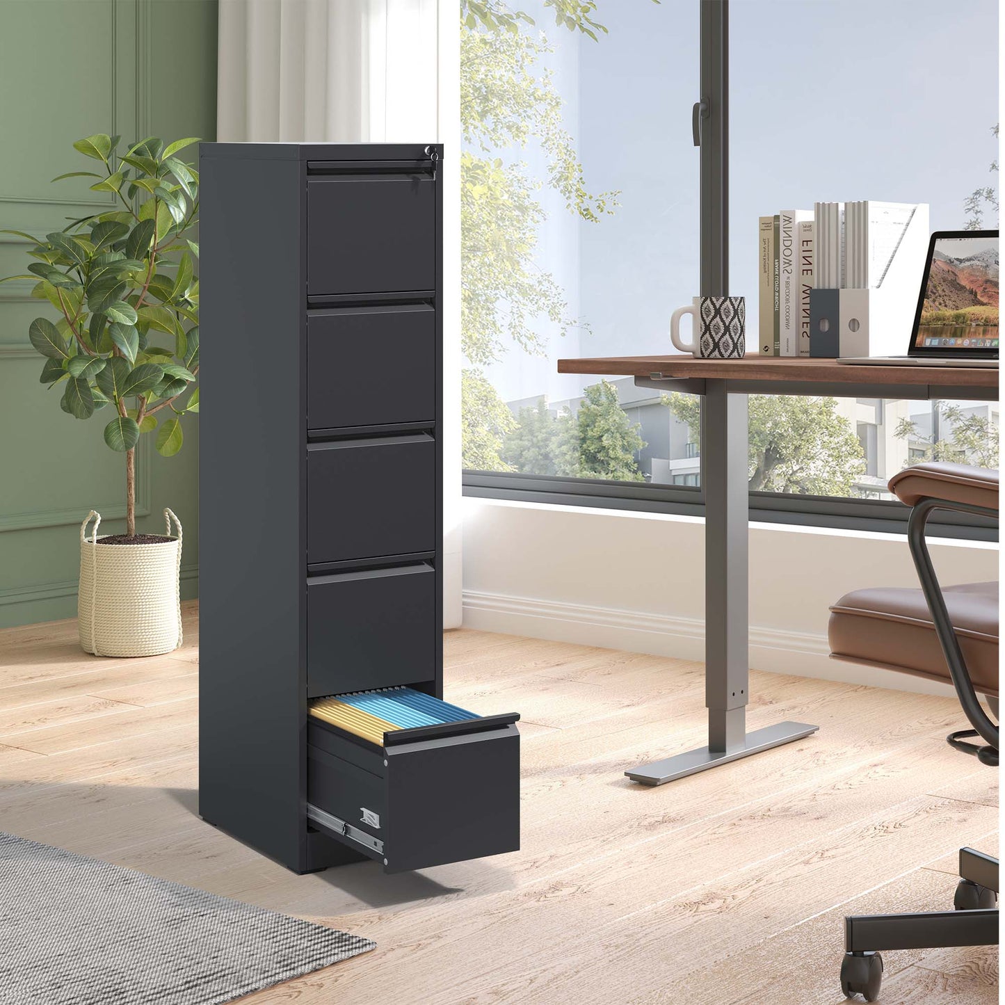 5 Drawer Metal Vertical File Cabinet With Lock Office Home Steel For