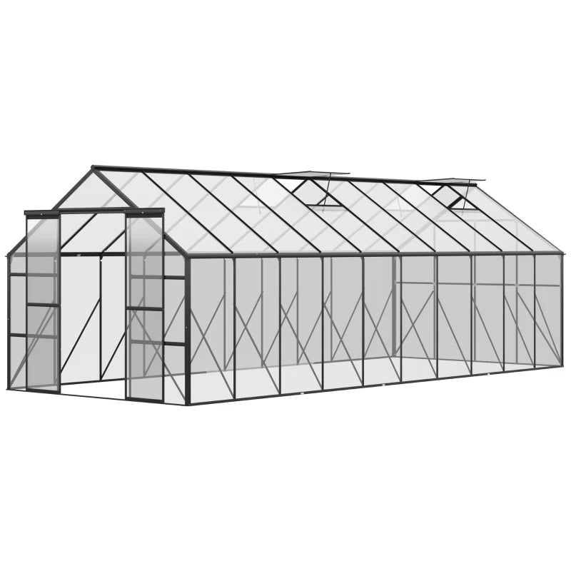 Aluminum Walk-In Greenhouse Kit with Polycarbonate Panels & Adjustable Roof Vent - Black or Clear