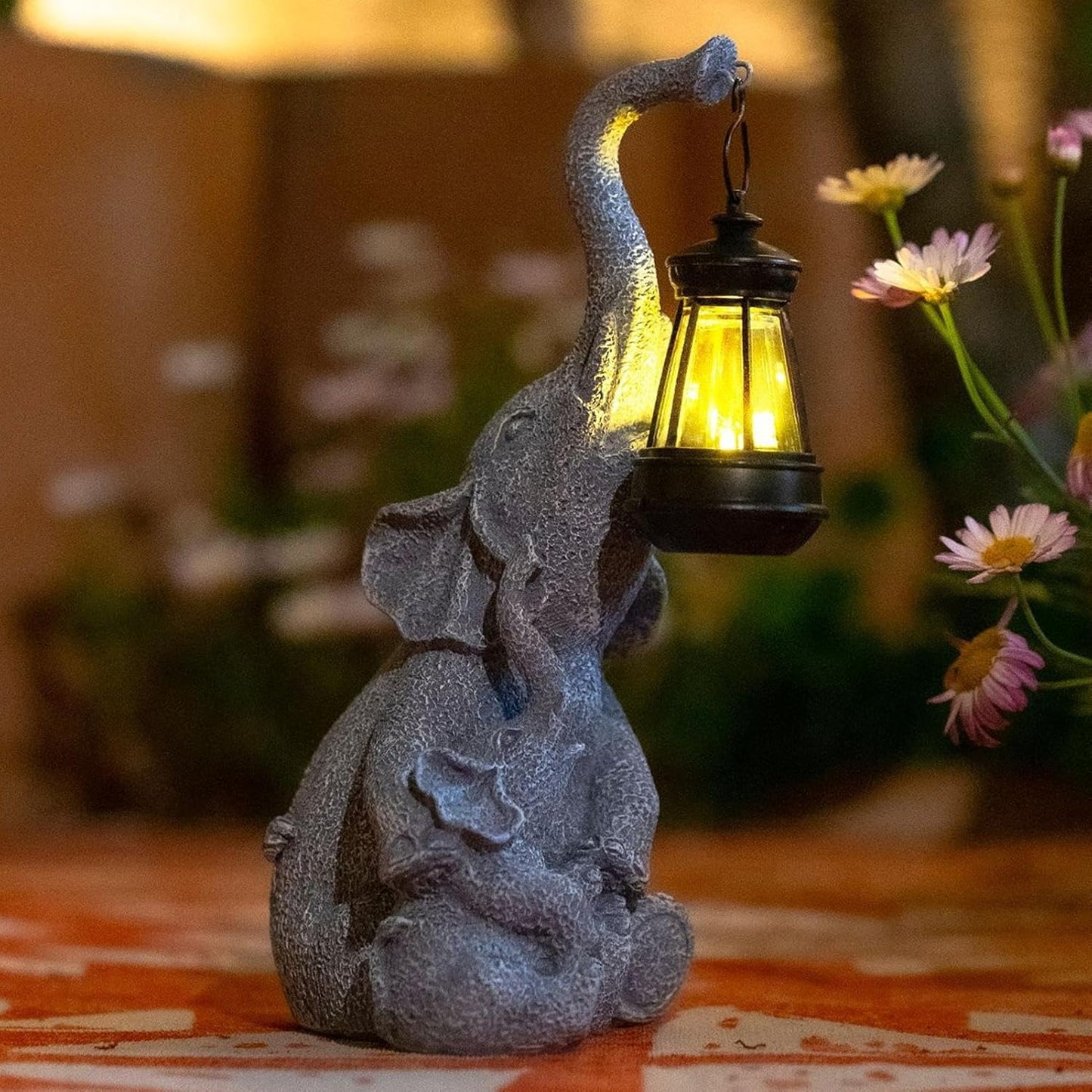 Elephant Solar Light - Outdoor Garden Decor & Porch Ornament - Gray
