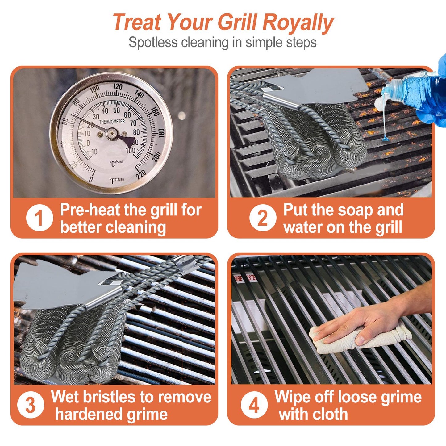 Stainless Steel BBQ Grill Cleaning Brush with Scraper - 16.5in