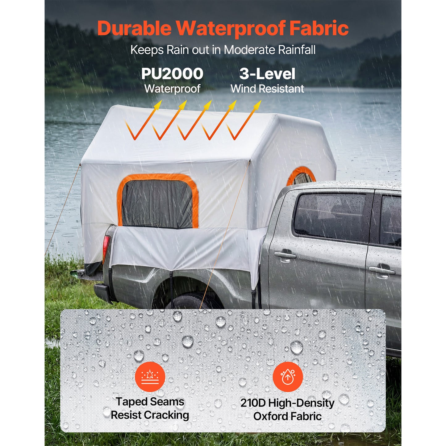 Inflatable Pickup Truck Tent - Waterproof 7.2x5.4 FT 3-Season Camping Shelter with Ventilated Mesh Windows