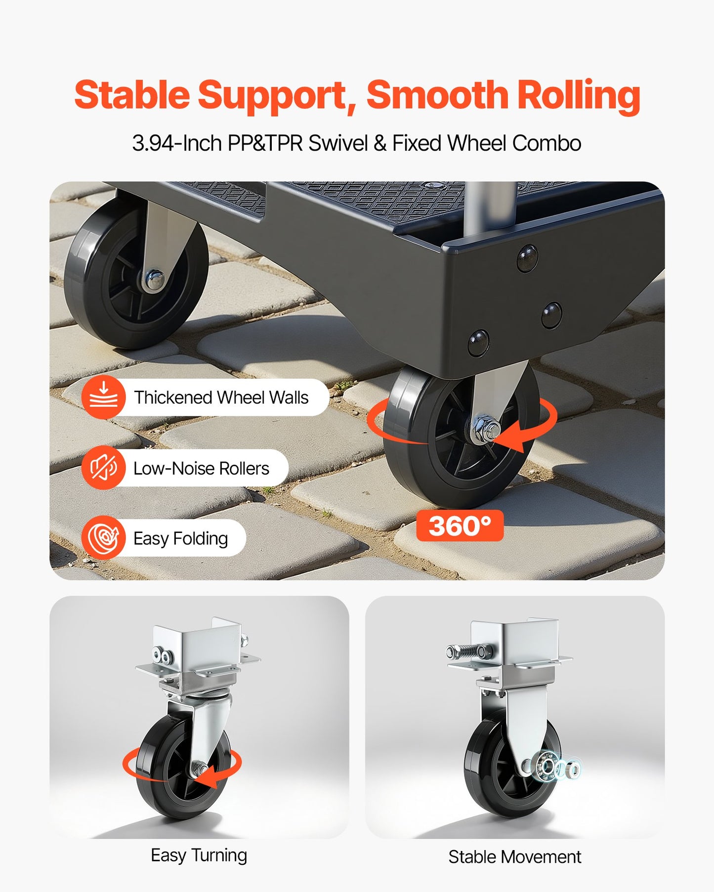 Foldable Moving Dolly Cart 330 Lb Capacity with Swivel Wheels & Adjustable Handle