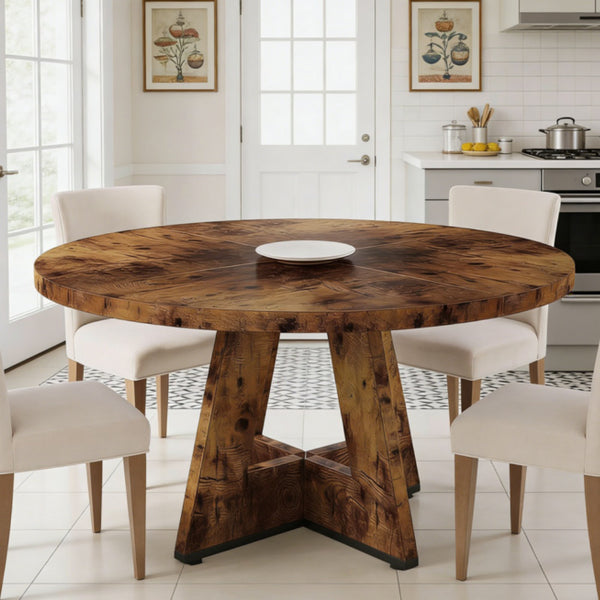 Farmhouse Dining Table - Rustic Round Design for 4 People