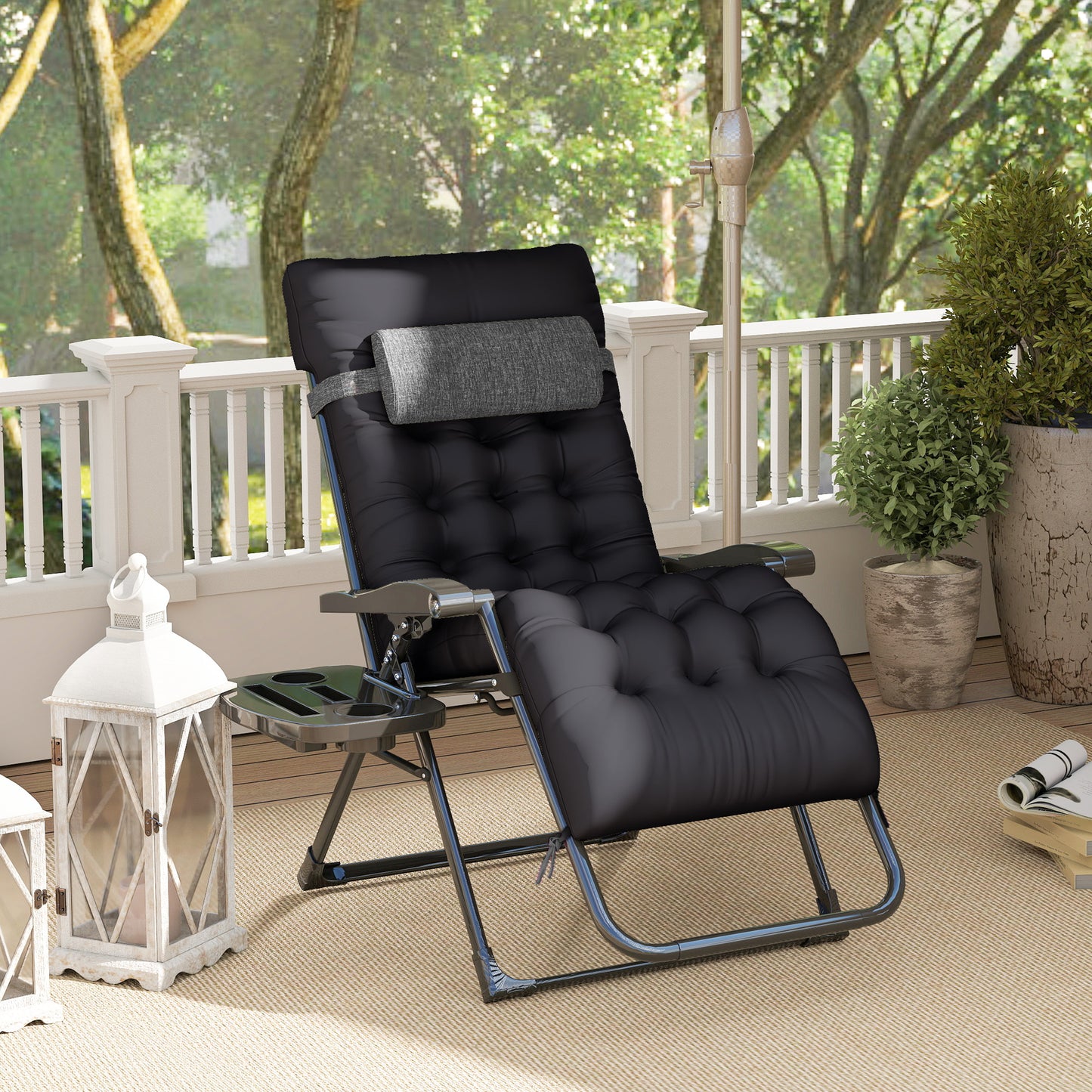 Folding Zero Gravity Chair with Cup Holder - Black