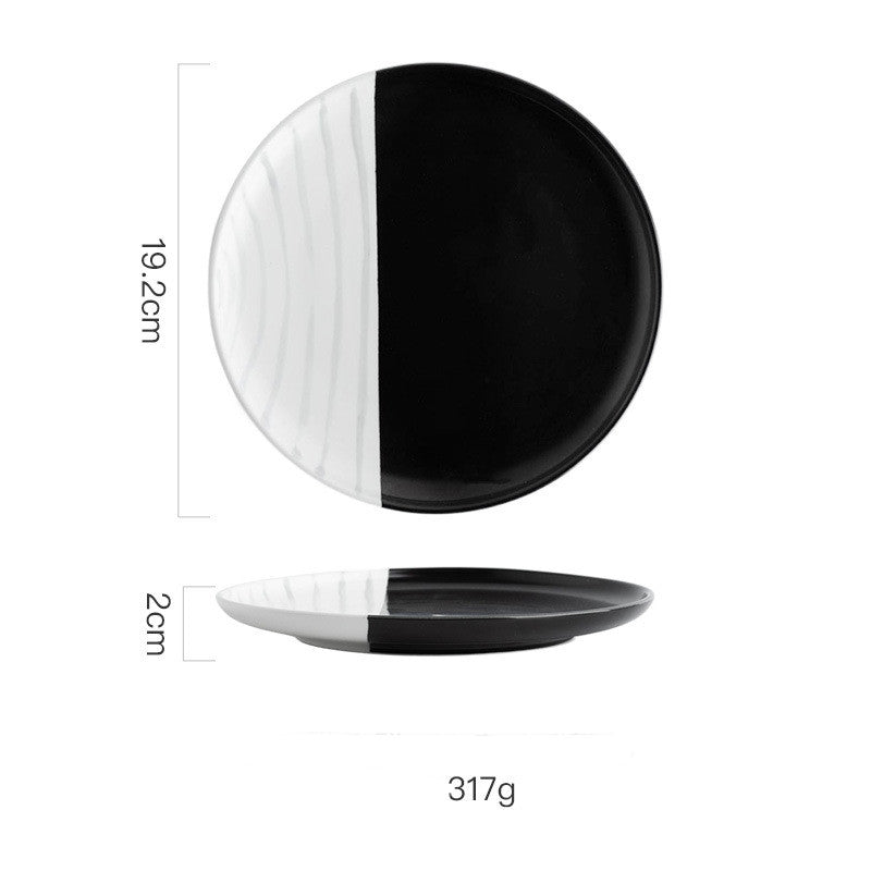 Ceramic Dinnerware Set with Bowls Cups & Spoons - Black & White