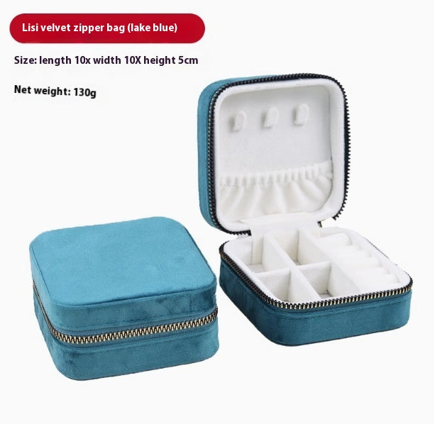 Portable Jewelry Box with Velvet Interior for Rings and Earrings