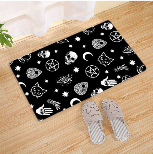 Halloween Flannel Floor Mat Non-Slip Bathroom Door Rug Skull Design