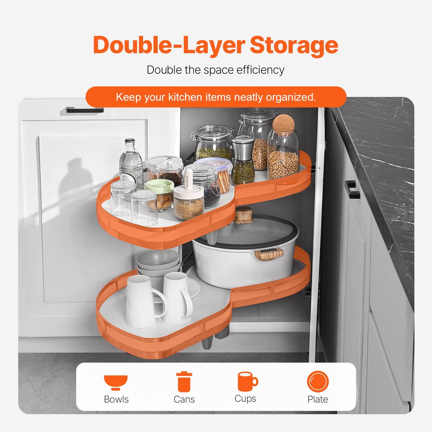 Pull-Out Corner Cabinet Organizer - 2 Tier Soft Close, White