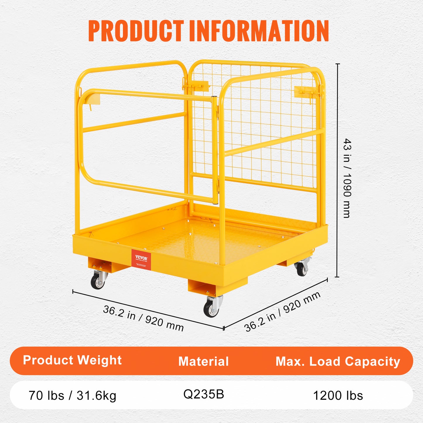 Forklift Safety Cage 1200 Lbs Load Capacity Folding Work Platform with Lockable Swivel Wheels