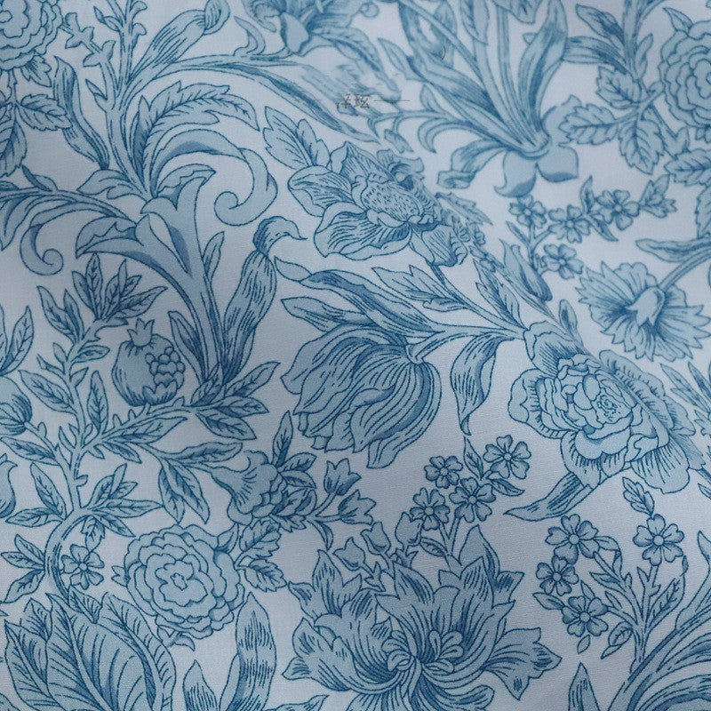 Cotton Floral Fabric for Dressmaking - Blue and White Liberty Style 1m