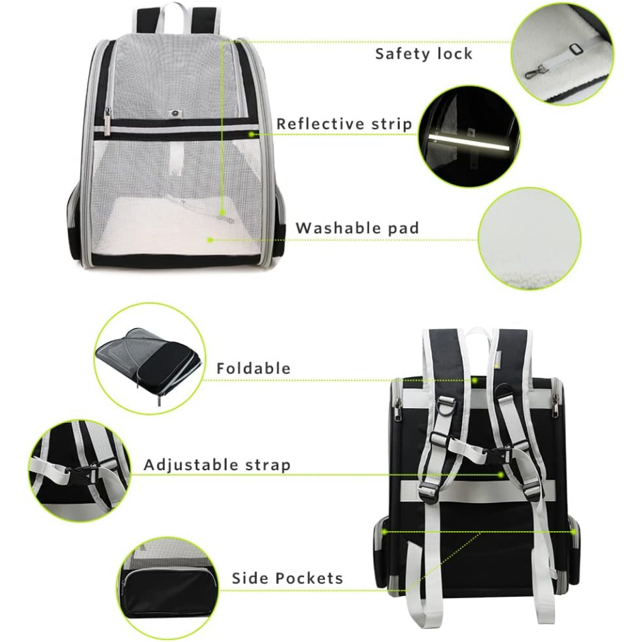 Pet Backpack Carrier for Cats and Small Dogs - Breathable Travel Bag, 15-Pound Capacity