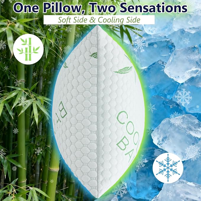 King Size Bamboo Rayon Shredded Memory Foam Pillows - Adjustable Soft & Firm, Washable Cover, Pack of 2 & 4