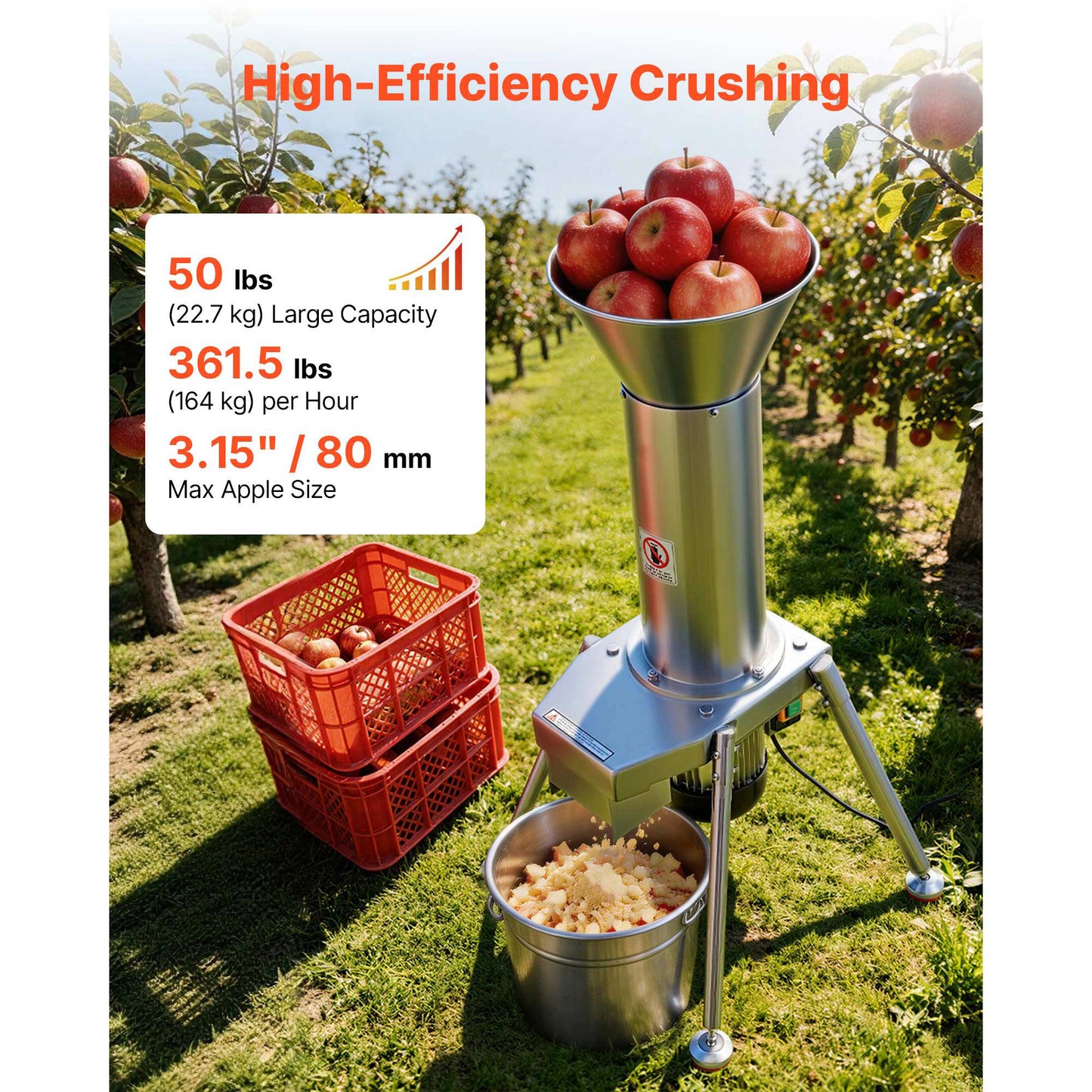 Electric Fruit Crusher 1100W for Apples Pears Pineapple & More - SUS304 Steel, High Capacity