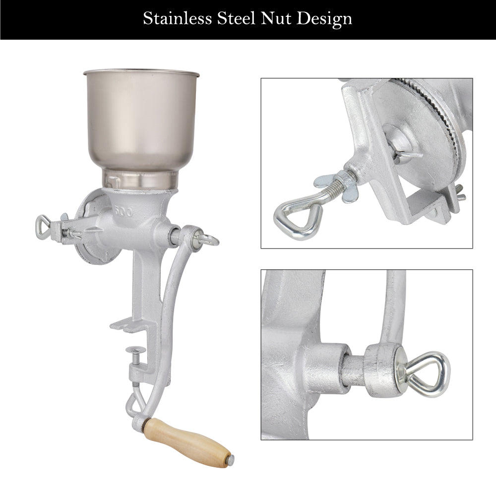 Silver Stainless Steel Hand Grain Grinder for Home Use - Adjustable & Durable