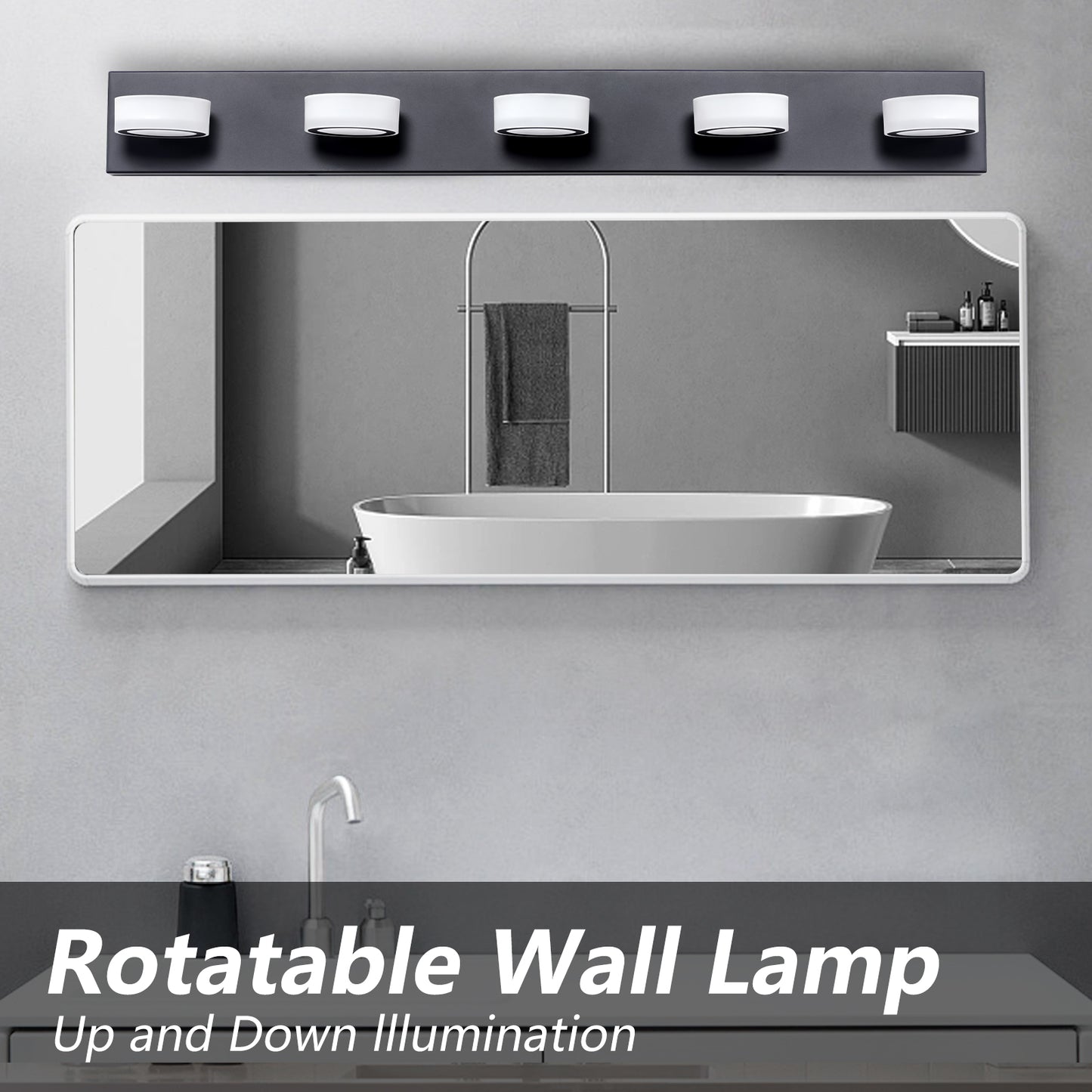 5-Light LED Vanity Light Fixture - Dimmable Black Bathroom Lighting