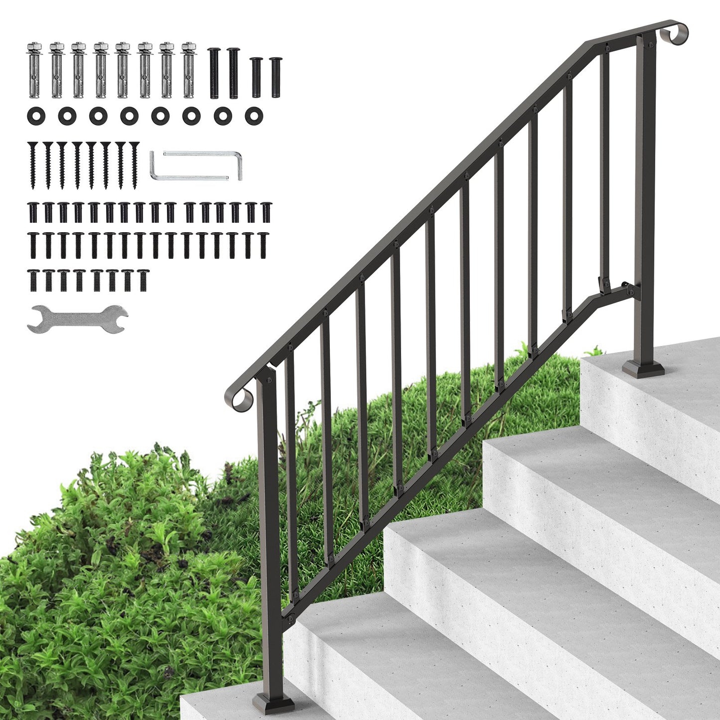 Outdoor Handrail for Steps - Black 5-6 Step Porch Deck Railing for Seniors