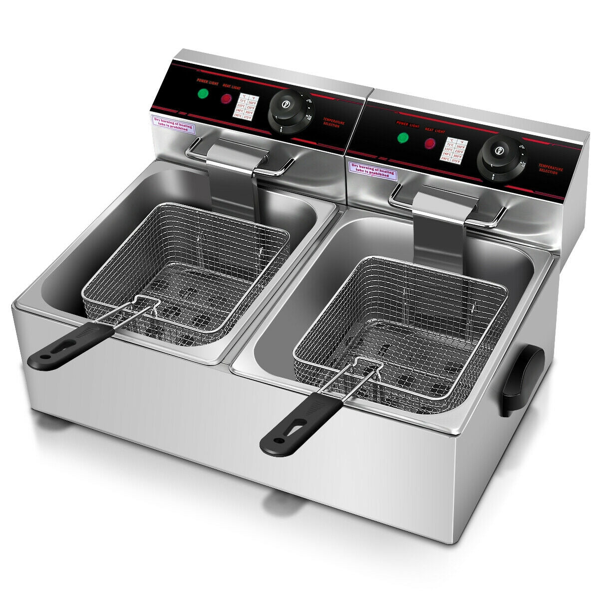 3400W Dual Tank Electric Deep Fryer - Stainless Steel