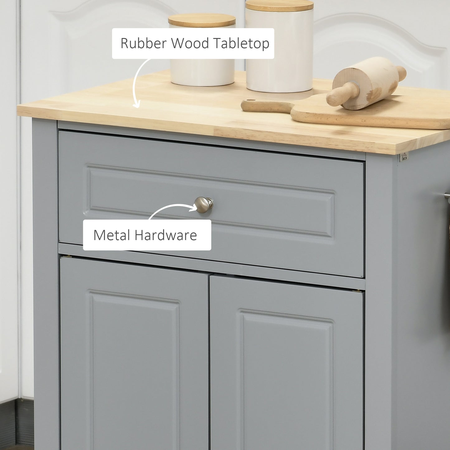 Portable Kitchen Island Cart with Drawer & Adjustable Shelf - Grey