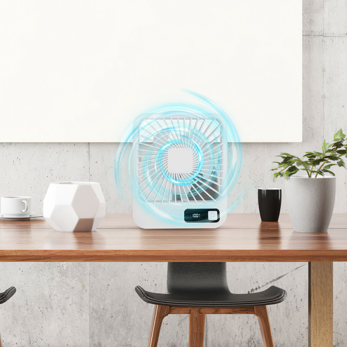 Rechargeable Mini Desktop Cooling Fan with LCD Display - 5 Modes