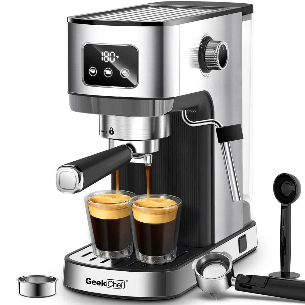 Espresso Machine with Milk Frother - Compact Stainless Steel Coffee Maker