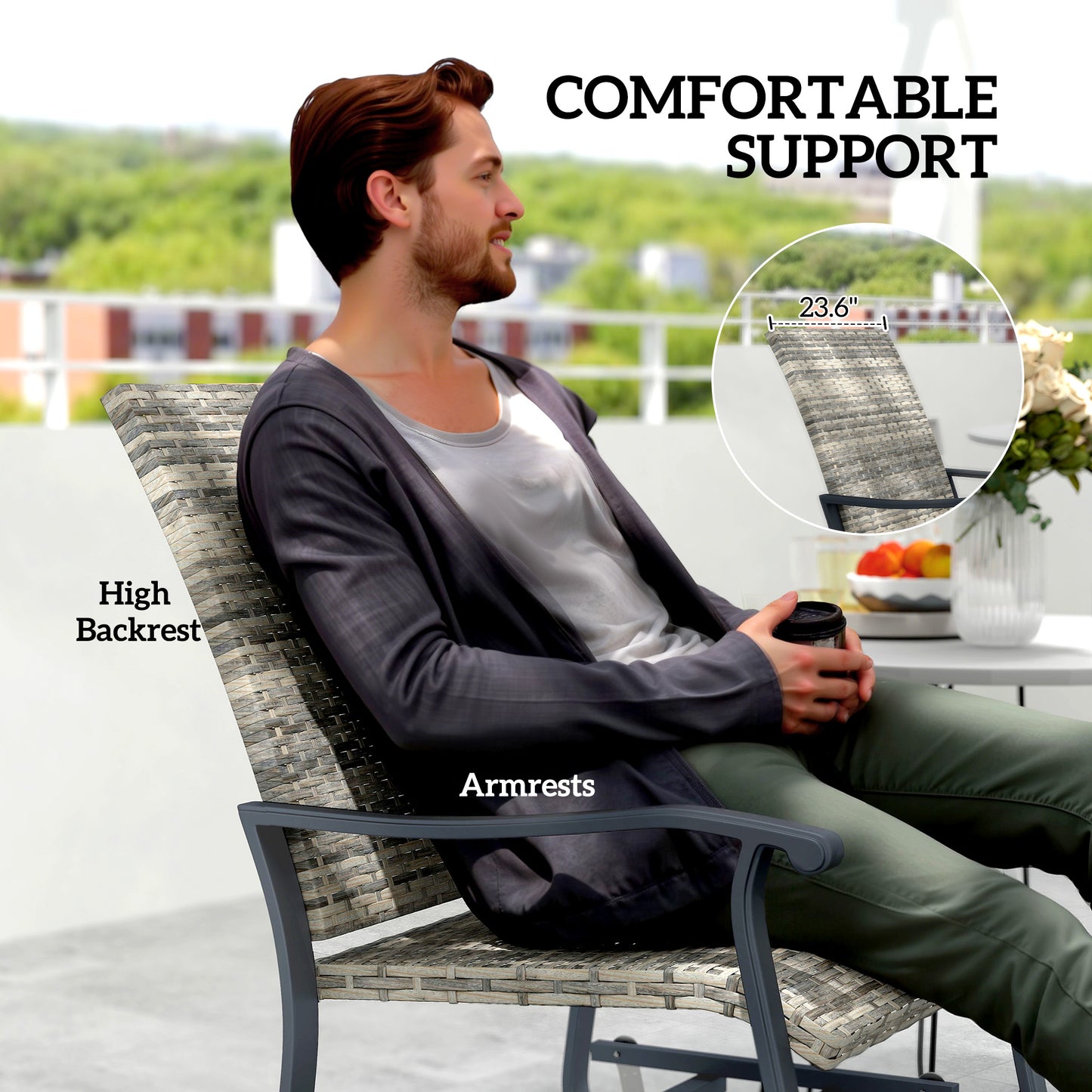 Outdoor Rattan Swivel Glider Chair Set of 2 - Yellow
