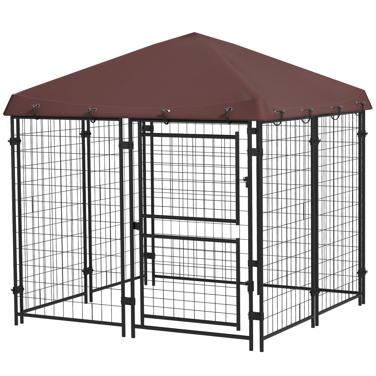 Outdoor Dog Kennel with Waterproof Canopy - Large, Steel Frame, Brown
