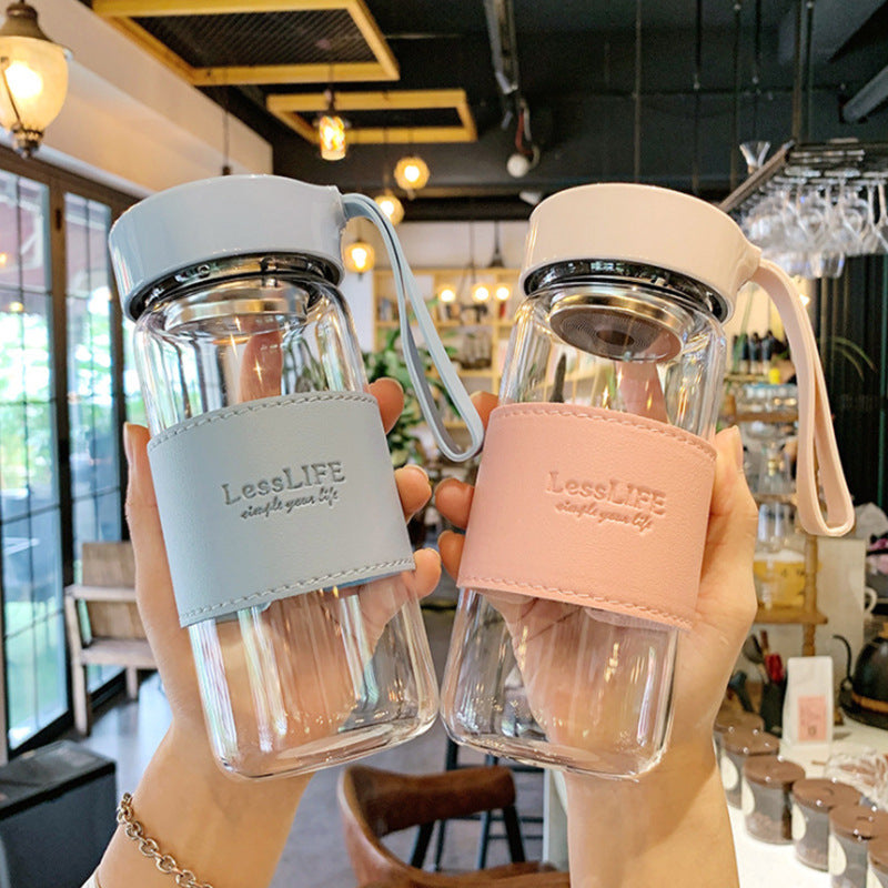Heat-Resistant Glass Tea Cup with Lid 480ml Bubble Tea Glass Drinkware