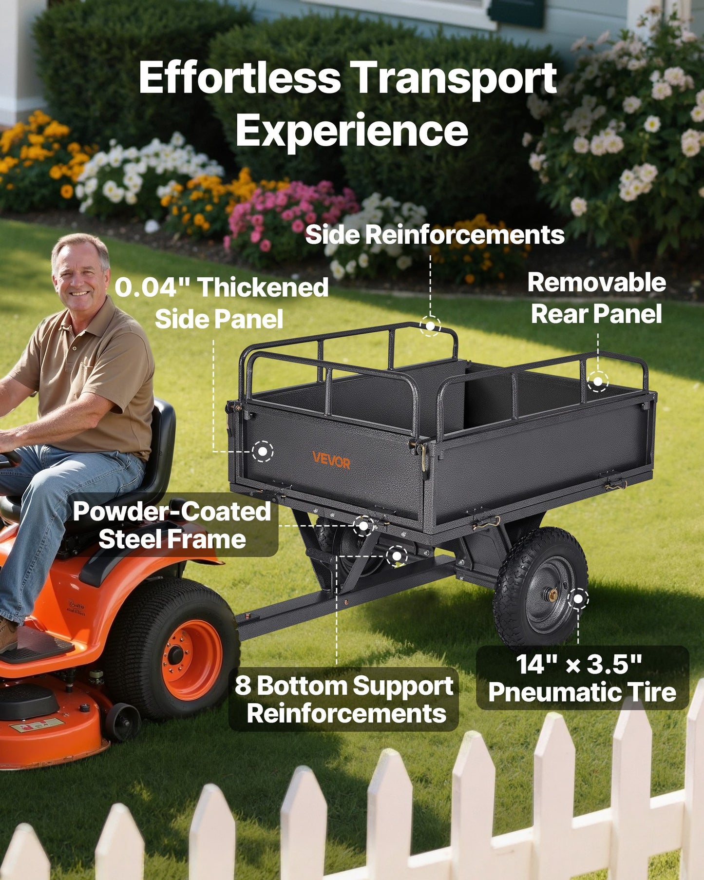 Heavy Duty 10 Cu. Ft 500LB Steel Dump Cart for ATV/UTV Trailer Towing