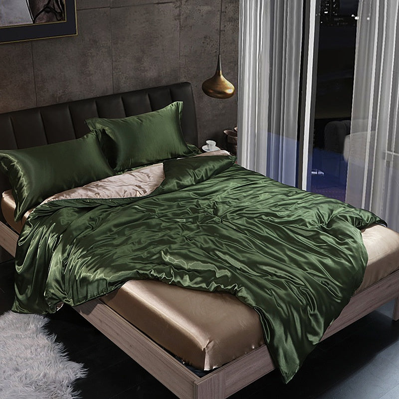 Silky Four-Piece Bedding Set - Quilt Cover Bed Sheet & Fitted Sheet
